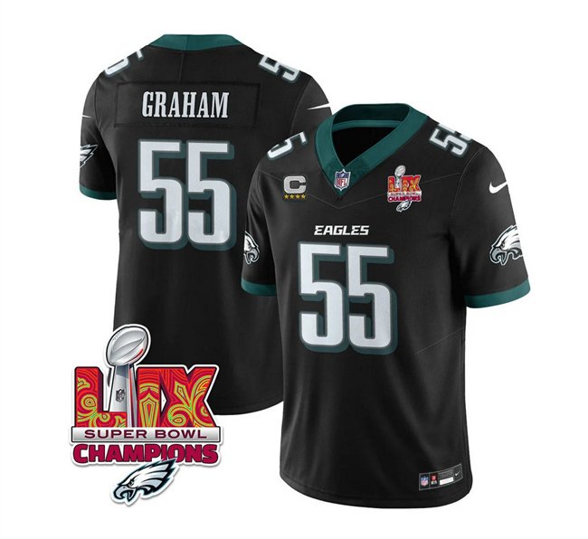 Black Philadelphia Eagles #55 Brandon Graham 2025 Eagles Logo Super Bowl LIX Patch And 4-Star C Patch New F.U.S.E. Vapor Limited Stitched Football Jersey - PEL80
