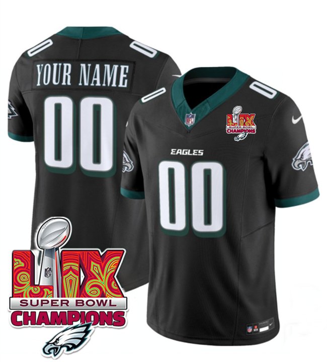 Black Philadelphia Eagles Active Player Custom 2025 Eagles Logo Super Bowl LIX Patch New F.U.S.E. Vapor Limited Stitched Football Jersey - PEL100
