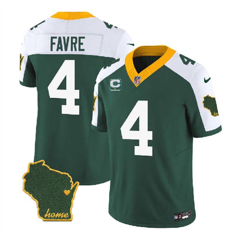 Green/White Green Bay Packers #4 Brett Favre 2023 F.U.S.E. Home Patch And 1-Star C Patch Vapor Untouchable Limited Stitched Jersey - GBJ237