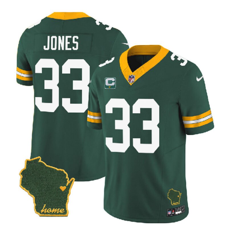 Green Green Bay Packers #33 Aaron Jones 2023 F.U.S.E. Home Patch And 1-Star C Patch Vapor Untouchable Limited Stitched Jersey - GBJ63