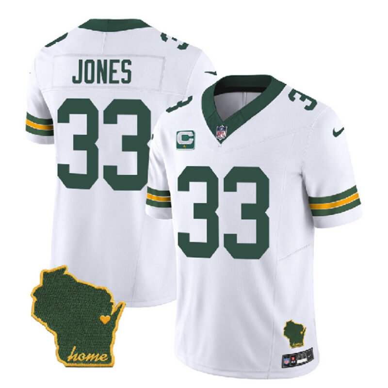 White Green Bay Packers #33 Aaron Jones 2023 F.U.S.E. Home Patch And 1-Star C Patch Vapor Untouchable Limited Stitched Jersey - GBJ297