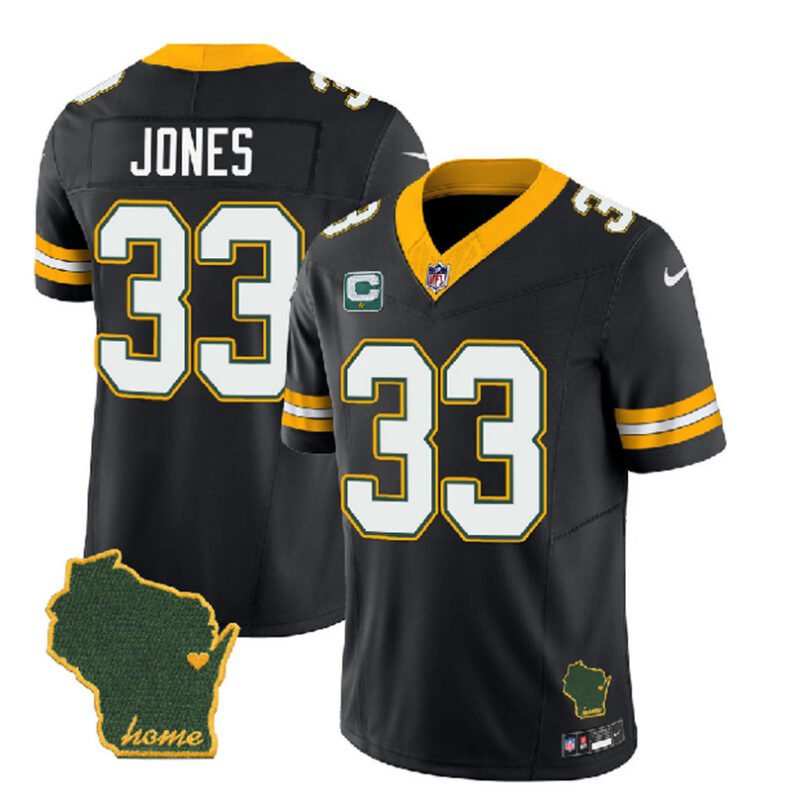 Black Green Bay Packers #33 Aaron Jones 2023 F.U.S.E. Home Patch And 1-Star C Patch Vapor Untouchable Limited Stitched Jersey - GBJ232