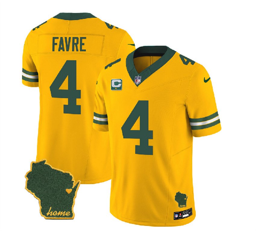 Gold Green Bay Packers #4 Brett Favre 2023 F.U.S.E. Home Patch And 1-Star C Patch Vapor Untouchable Limited Stitched Jersey - GBJ643