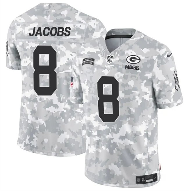 Arctic Camo Green Bay Packers #8 Josh Jacobs 2024 F.U.S.E Salute to Service Limited Stitched Football Jersey - GBJ54