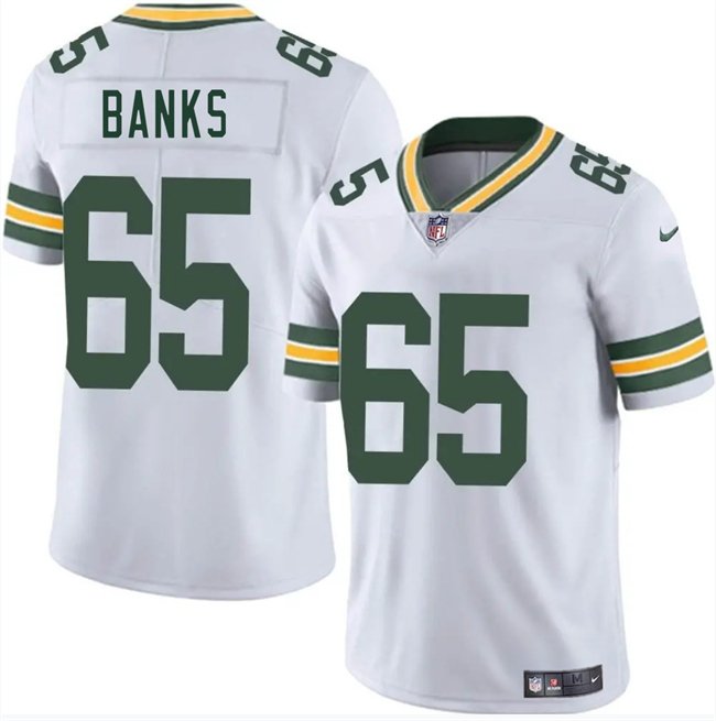 White Green Bay Packers #65 Aaron Banks 2025 Vapor Untouchable Limited Stitched Jersey - GBJ107