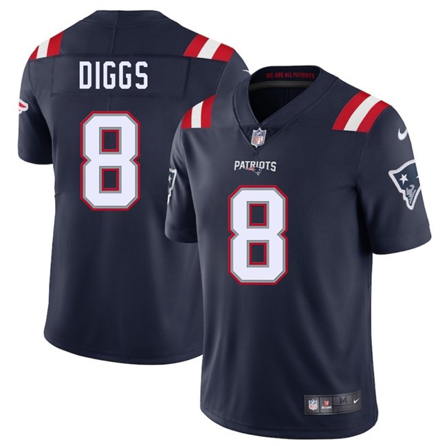 Navy New England Patriots #8 Stefon Diggs 2025 Vapor Limited Stitched Football Jersey - NEP29