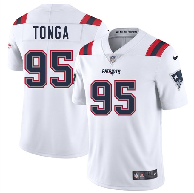 White New England Patriots #95 Khyiris Tonga 2025 Vapor Limited Stitched Football Jersey - NEP35