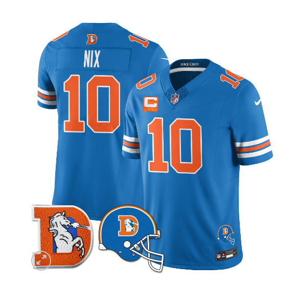 Blue Denver Broncos #10 Bo Nix F.U.S.E. Throwback Vapor Limited Stitched Football Jersey