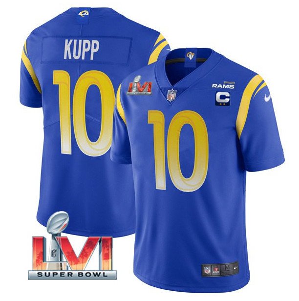 Royal Los Angeles Rams #10 Cooper Kupp 2022 With C Patch Super Bowl LVI Vapor Limited Jersey - LAR404
