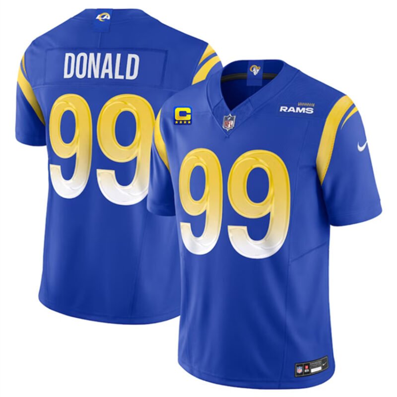 Blue Los Angeles Rams #99 Aaron Donald 2023 F.U.S.E. With 4-Star C Patch Vapor Untouchable Limited Stitched Football Jersey - LAR616