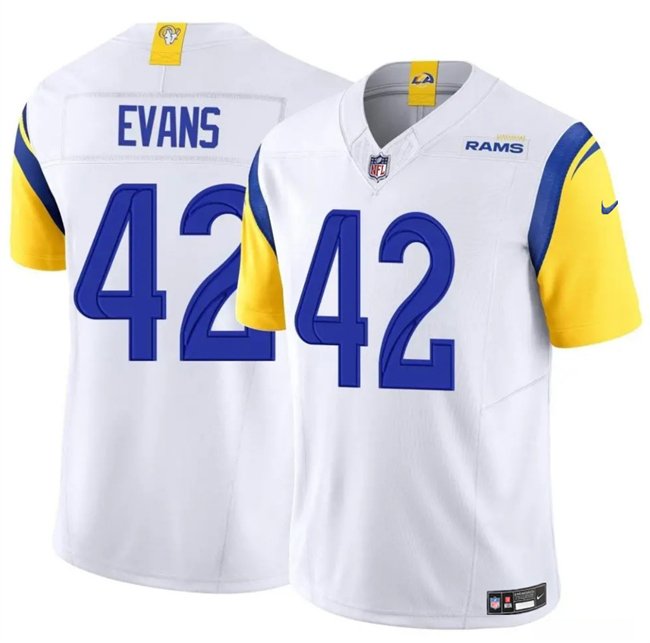 White Los Angeles Rams #42 Ethan Evans 2025 F.U.S.E. Vapor Untouchable Stitched Football Jersey - LAR268