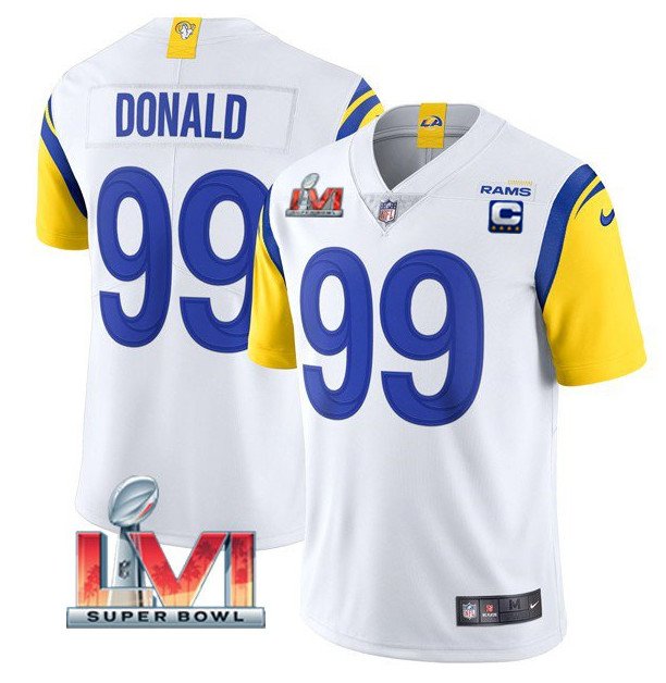 White Los Angeles Rams #99 Aaron Donald 2022 With C Patch Super Bowl LVI Vapor Limited Jersey - LAR379