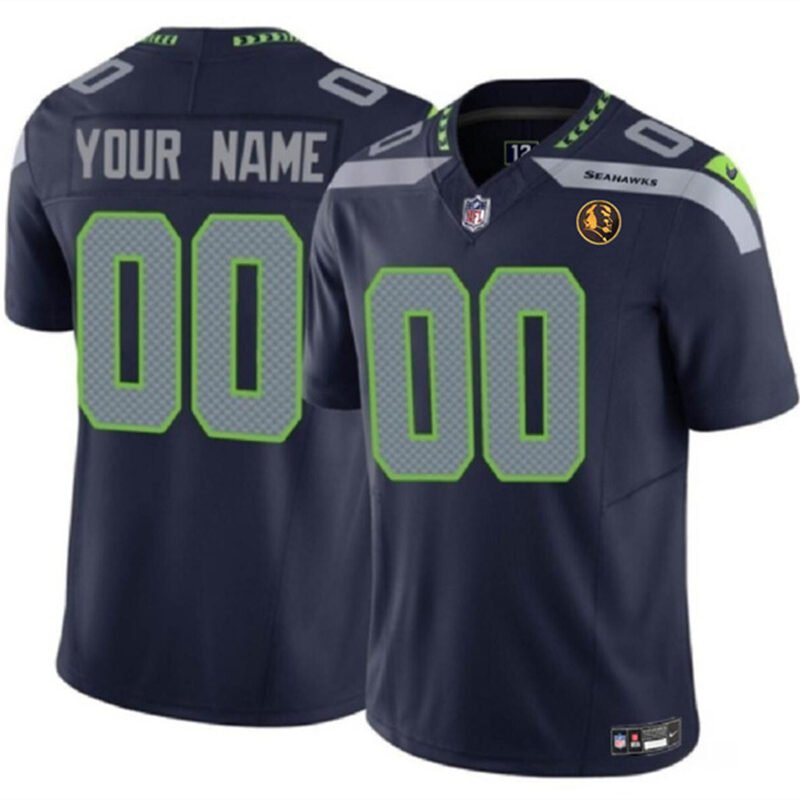 Navy Seattle Seahawks Active Player Custom 2023 F.U.S.E. With John Madden Patch Vapor Limited Stitched Football Jersey