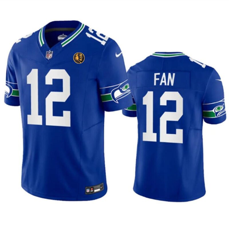 Royal Seattle Seahawks #12 Fan 2023 F.U.S.E. Throwback With John Madden Patch Vapor Limited Stitched Football Jersey