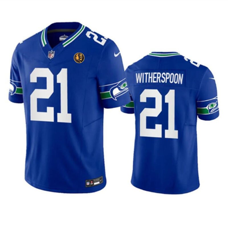 Royal Seattle Seahawks #21 Devon Witherspoon 2023 F.U.S.E. Throwback With John Madden Patch Vapor Limited Stitched Football Jersey