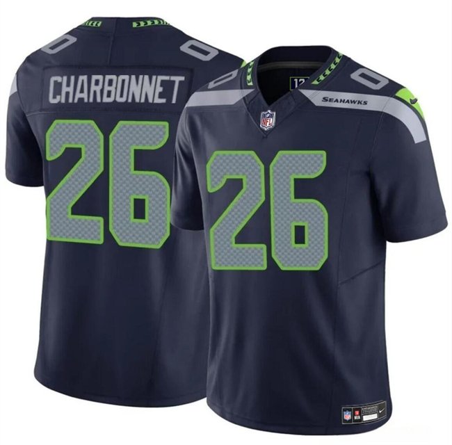 Navy Seattle Seahawks #26 Zach Charbonnet 2024 F.U.S.E Vapor Limited Stitched Football Jersey