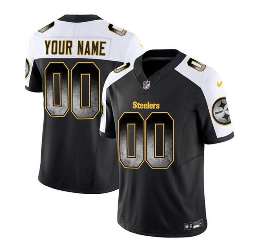 Men Black/White Pittsburgh Steelers Active Player Custom 2023 F.U.S.E. Smoke Vapor Untouchable Limited Stitched Jersey - PSJ512