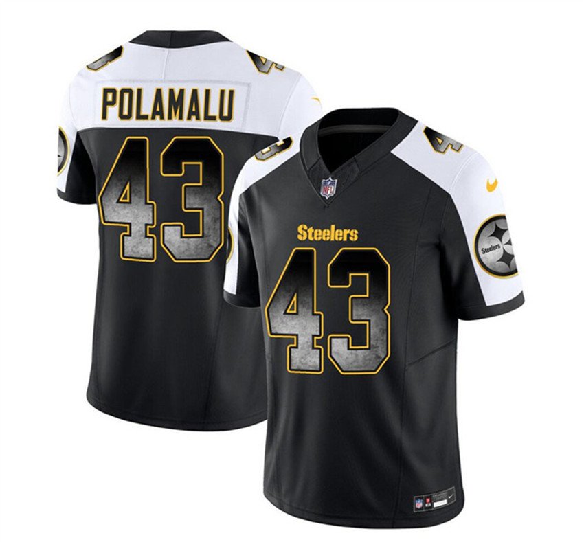 Black/White Pittsburgh Steelers #43 Troy Polamalu 2023 F.U.S.E. Smoke Vapor Untouchable Limited Stitched Jersey - PSJ501