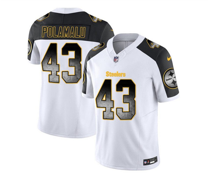 White/Black Pittsburgh Steelers #43 Troy Polamalu 2023 F.U.S.E. Smoke Vapor Untouchable Limited Stitched Jersey - PSJ276