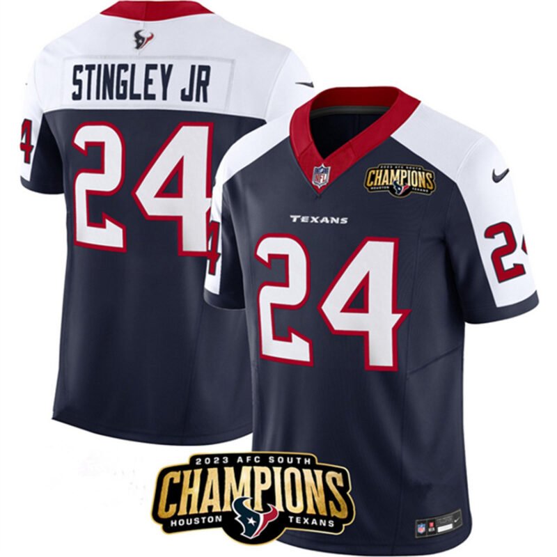 Navy/White Houston Texans #24 Derek Stingley Jr. 2023 F.U.S.E. AFC South Champions Patch And Team Logo Patch Limited Stitched Football Jersey - HTJ104