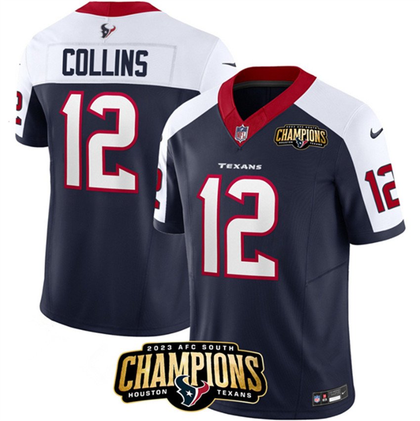 Navy/White Houston Texans #12 Nico Collins 2023 F.U.S.E. AFC South Champions Patch Limited Stitched Football Jersey - HTJ315