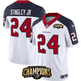 White/Navy Houston Texans #24 Derek Stingley Jr. 2023 F.U.S.E. With AFC South Champions Patch And Team Logo Patch Limited Stitched Football Jersey - HTJ106
