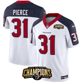 White/Navy Houston Texans #31 Dameon Pierce 2023 F.U.S.E. AFC South Champions Patch And Team Logo Patch Limited Stitched Football Jersey - HTJ359