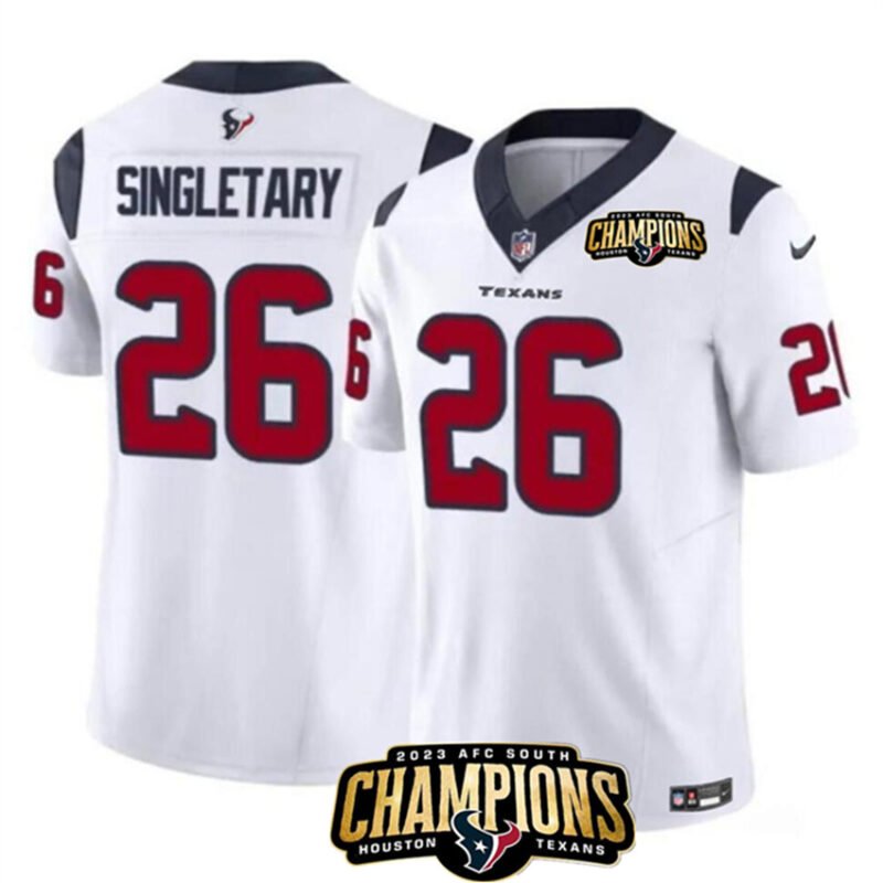 White Houston Texans #26 Devin Singletary 2023 F.U.S.E. AFC South Champions Patch Vapor Untouchable Limited Stitched Football Jersey - HTJ172