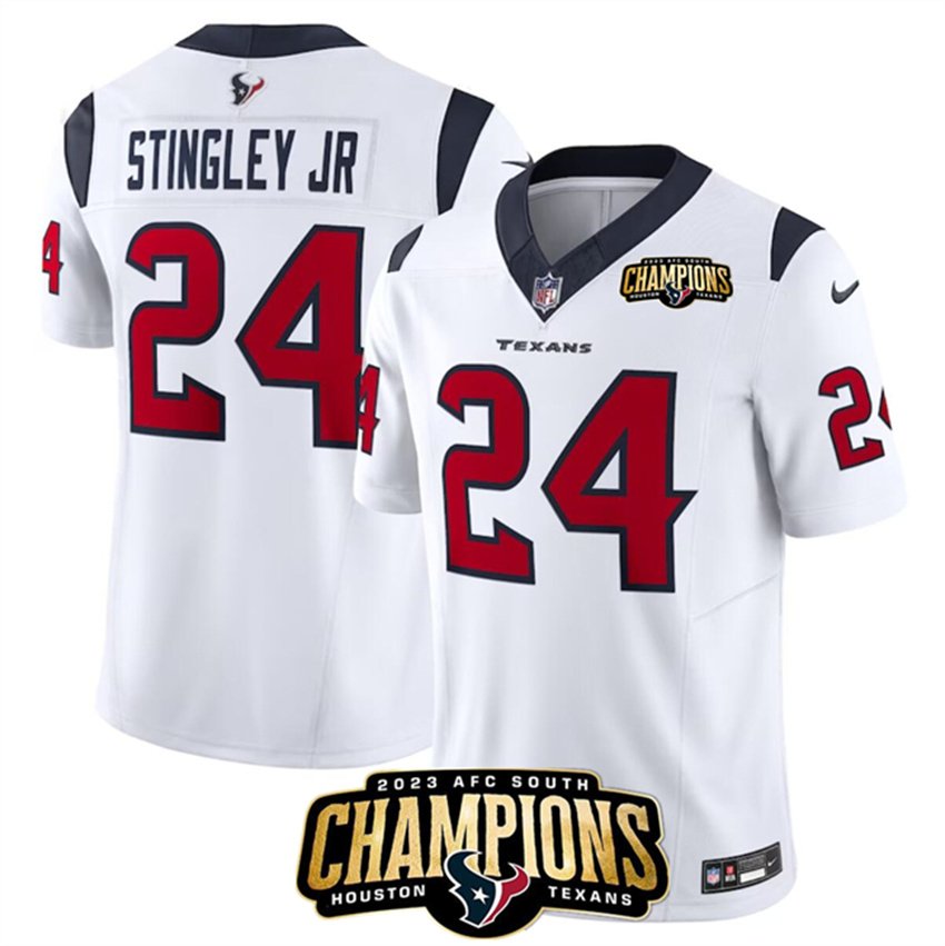 White Houston Texans #24 Derek Stingley Jr. 2023 F.U.S.E. AFC South Champions Patch Vapor Untouchable Limited Stitched Football Jersey - HTJ362