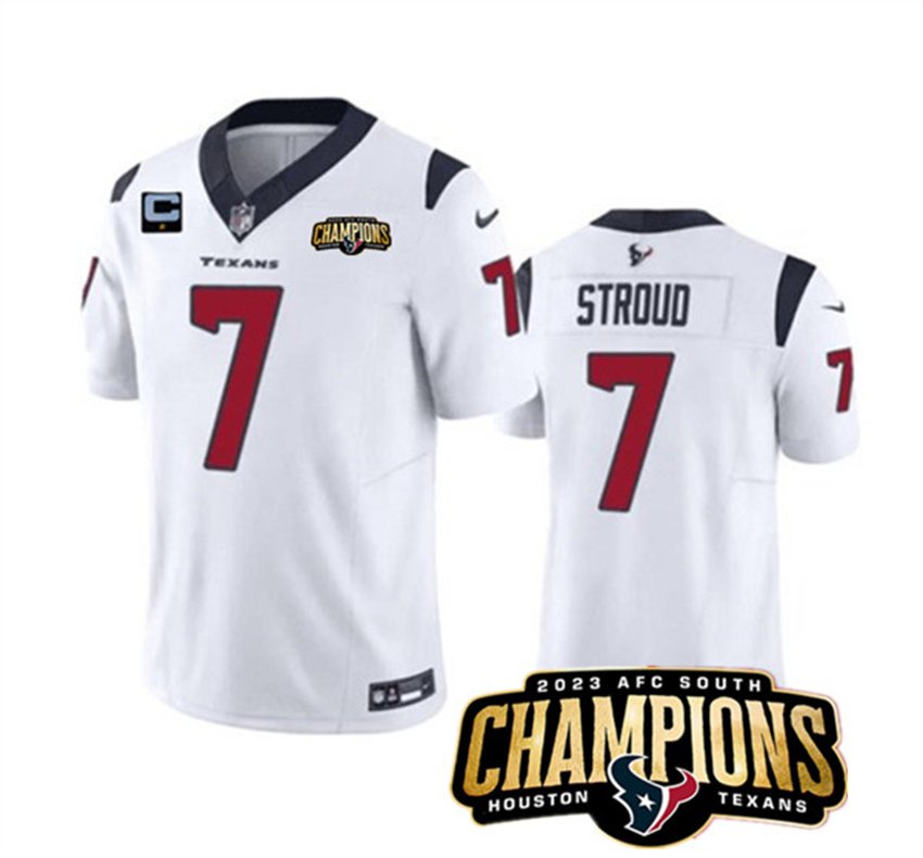 White Houston Texans #7 C.J. Stroud 2023 F.U.S.E. With 1-Star C Patch And AFC South Champions Patch Vapor Untouchable Limited Stitched Football Jersey - HTJ99
