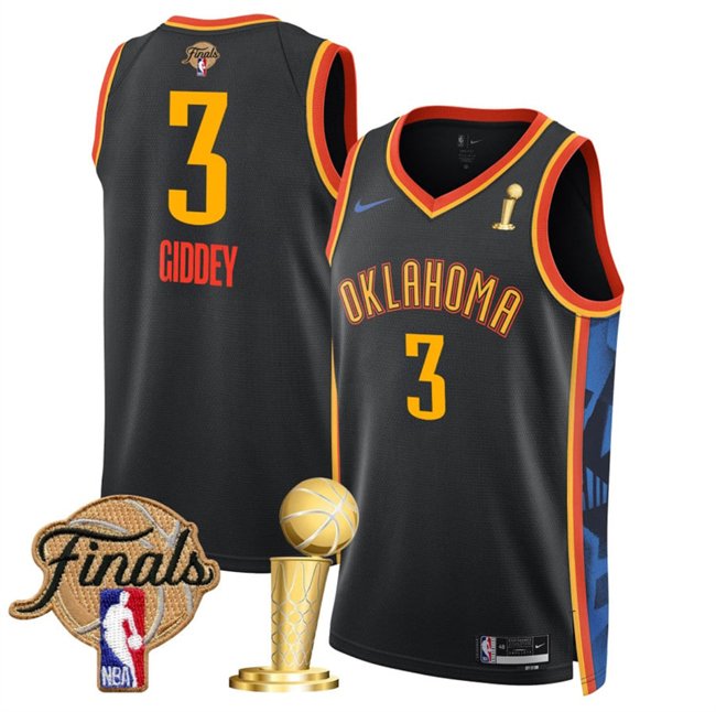 Black Oklahoma City Thunder #3 Dillon Jones 2025 Finals Patch And Finals Champions Patch City Edition Stitched Basketball Jersey - OKC64
