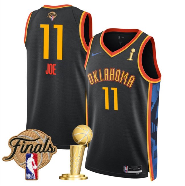 Black Oklahoma City Thunder #11 Isaiah Joe 2025 Finals Patch And Finals Champions Patch City Edition Stitched Basketball Jersey - OKC105