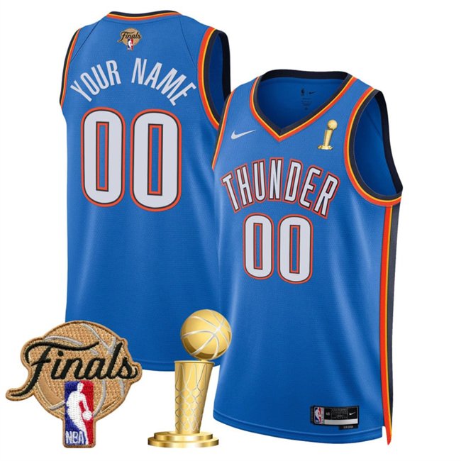 Blue Oklahoma City Thunder Active Player Custom 2025 Finals Patch And Finals Champions Patch Icon Edition Stitched Basketball Jersey - OKC66
