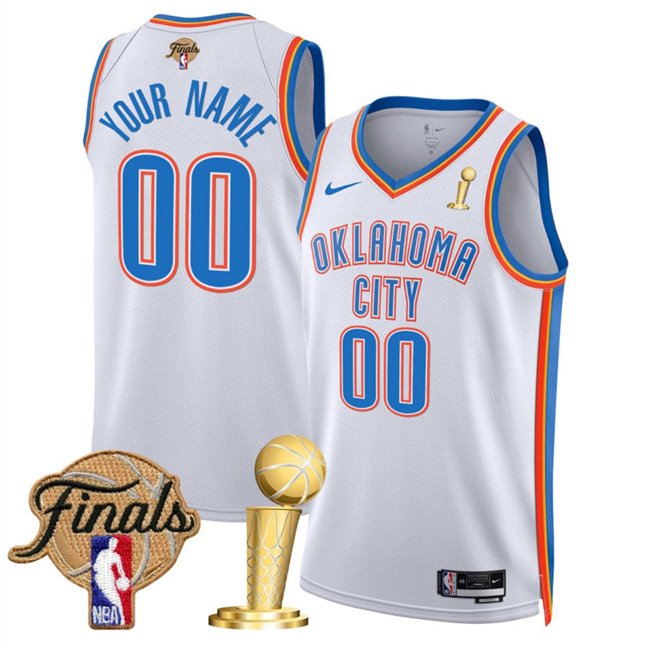 White Oklahoma City Thunder Active Player Custom 2025 Finals Patch And Finals Champions Patch Association Edition Stitched Basketball Jersey - OKC95