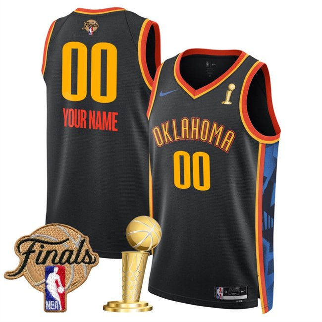 Black Oklahoma City Thunder Active Player Custom 2025 Finals Patch And Finals Champions Patch City Edition Stitched Basketball Jersey - OKC98