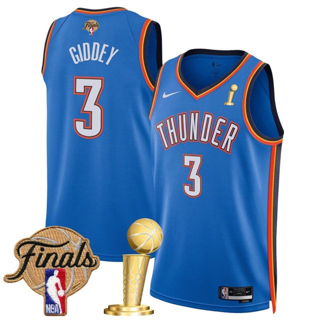 Blue Oklahoma City Thunder #3 Dillon Jones 2025 Finals Patch And Finals Champions Patch Icon Edition Stitched Basketball Jersey - OKC13