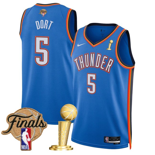 Blue Oklahoma City Thunder #5 Luguentz Dort 2025 Finals Patch And Finals Champions Patch Icon Edition Stitched Basketball Jersey - OKC73