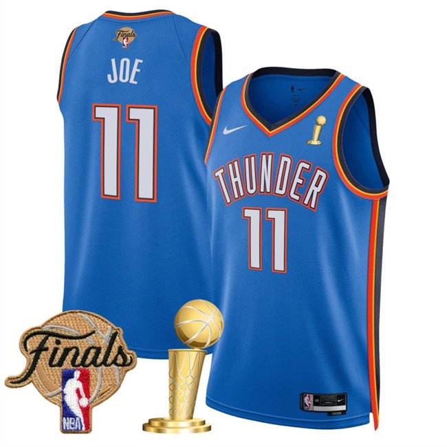 Blue Oklahoma City Thunder #11 Isaiah Joe 2025 Finals Patch And Finals Champions Patch Icon Edition Stitched Basketball Jersey - OKC46