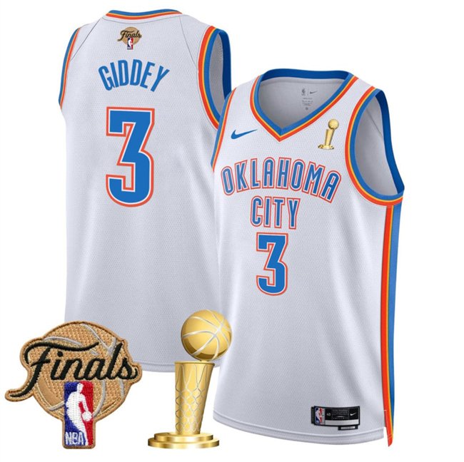 White Oklahoma City Thunder #3 Dillon Jones 2025 Finals Patch And Finals Champions Patch Association Edition Stitched Basketball Jersey - OKC14