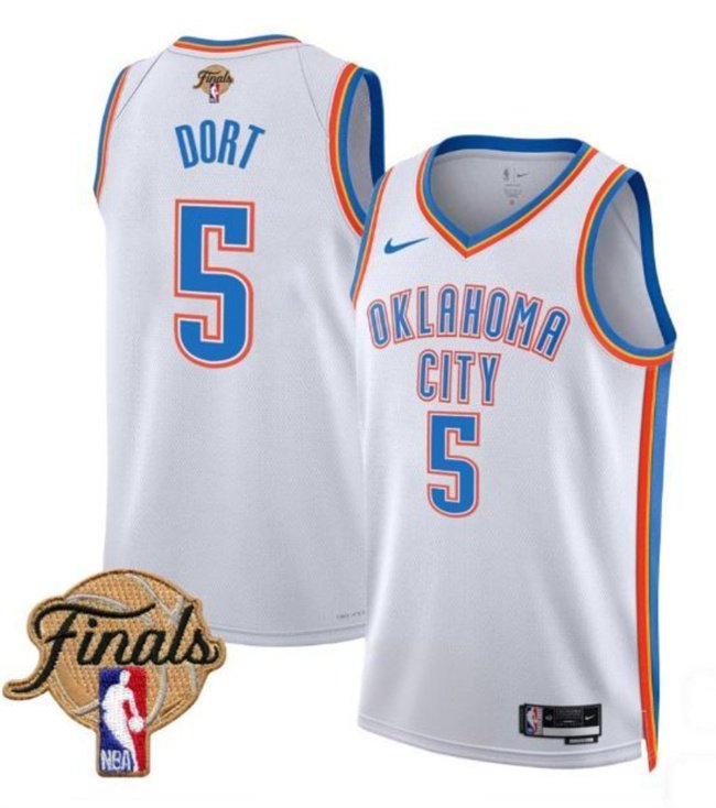 White Oklahoma City Thunder #5 Luguentz Dort 2025 Association Edition Stitched Basketball Jersey - OKC12