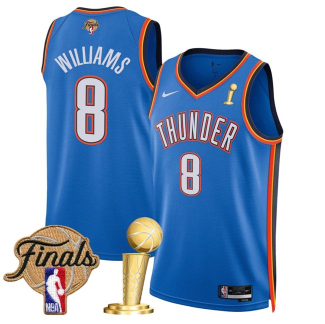 Blue Oklahoma City Thunder #8 Jalen Williams 2025 Finals Patch And Finals Champions Patch Icon Edition Stitched Basketball Jersey - OKC09