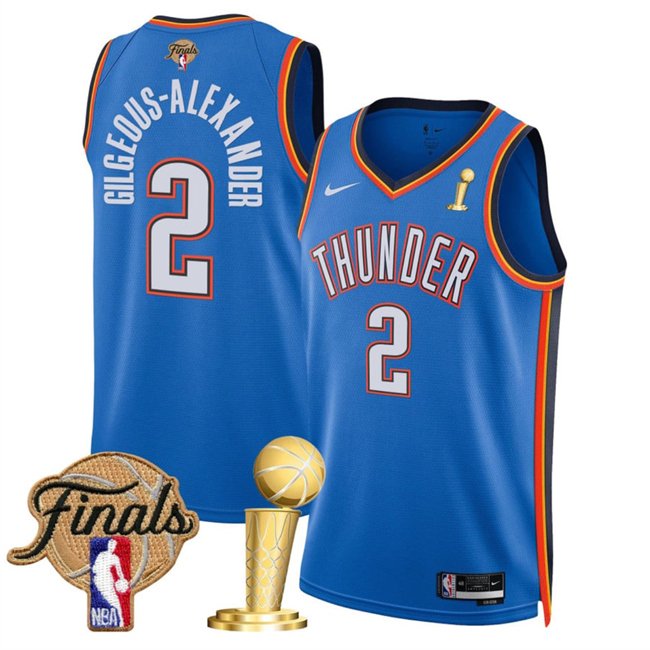 Blue Oklahoma City Thunder #2 Shai Gilgeous-Alexander 2025 Finals Patch And Finals Champions Patch Icon Edition Stitched Basketball Jersey - OKC24