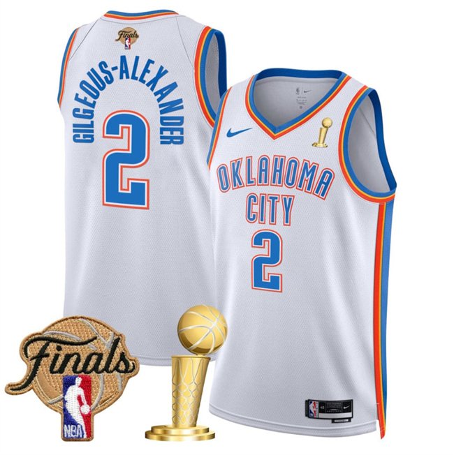 White Oklahoma City Thunder #2 Shai Gilgeous-Alexander 2025 Finals Patch And Finals Champions Patch Association Edition Stitched Basketball Jersey - OKC16
