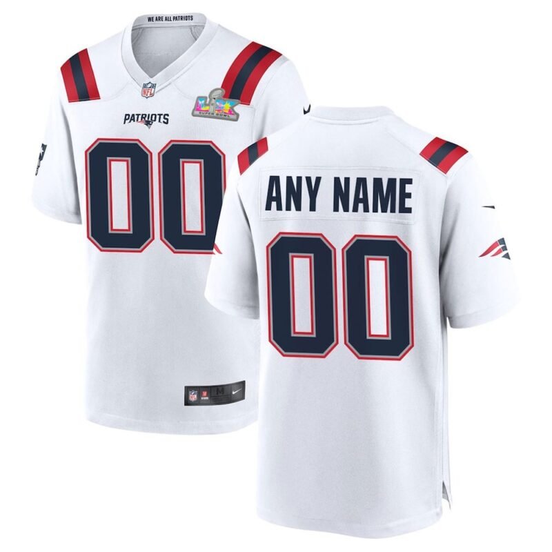New England Patriots Custom White Super Bowl LX Patch Game Jersey - NEP126