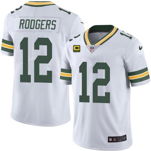 White Green Bay Packers #12 Aaron Rodgers Green With 4-Star C Patch Vapor Untouchable Limited Stitched Jersey - GBJ564