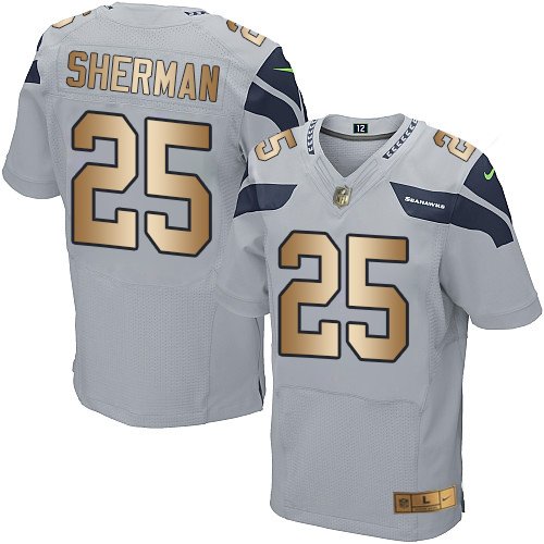 Nike Seahawks #25 Richard Sherman Grey Alternate Stitched NFL Elite Gold Jersey