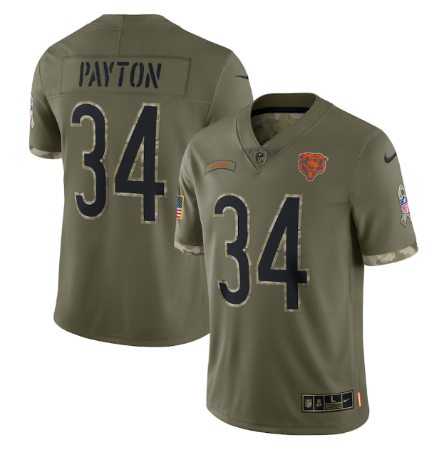 Chicago Bears #34 Walter Payton Olive 2022 Salute To Service Limited Stitched Jersey - CBJ330