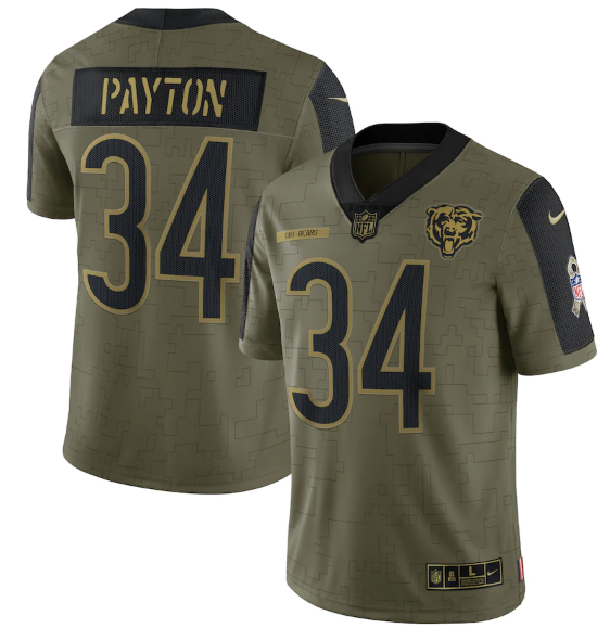 Olive Chicago Bears #34 Walter Payton 2021 Salute To Service Limited Stitched Jersey - CBJ530