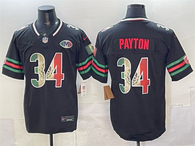 Black Chicago Bears #34 Walter Payton Mexico F.U.S.E. With VMH Patch Stitched Football Jersey - CBJ579