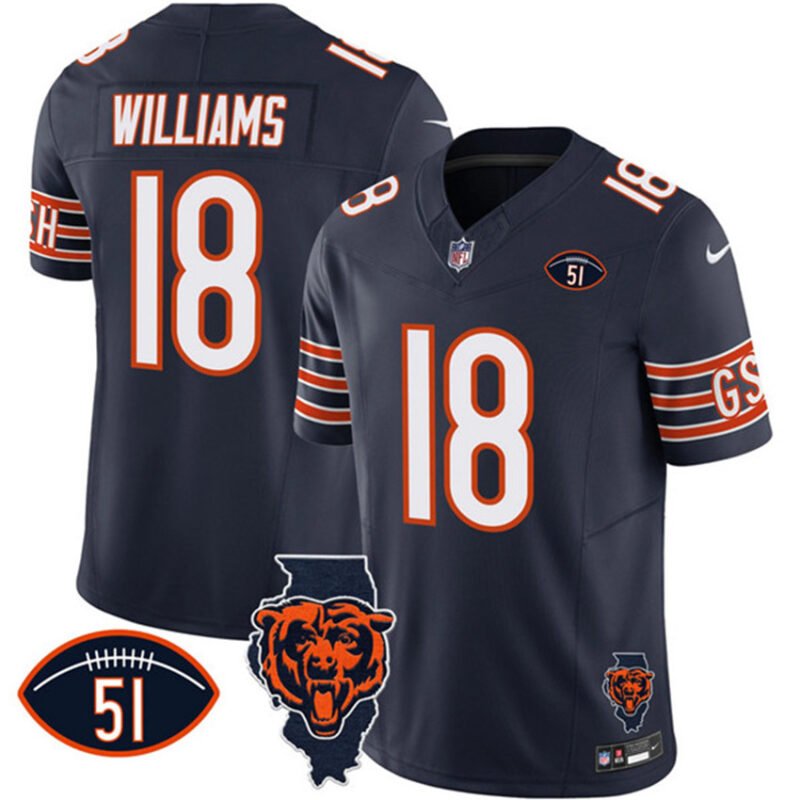 Navy Chicago Bears #18 Caleb Williams F.U.S.E. With Illinois and No. 51 Patch Stitched Football Jersey - CBJ539